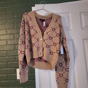 NWT purple heart tan cardigan- women's size M